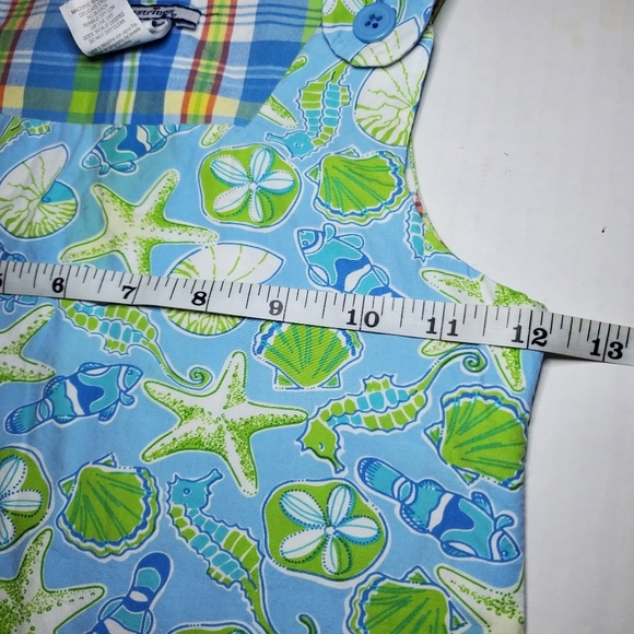 Heartstrings, nautical Dress Blue and Green Starfish/reversible  plaid Sz 4 - Picture 9 of 10